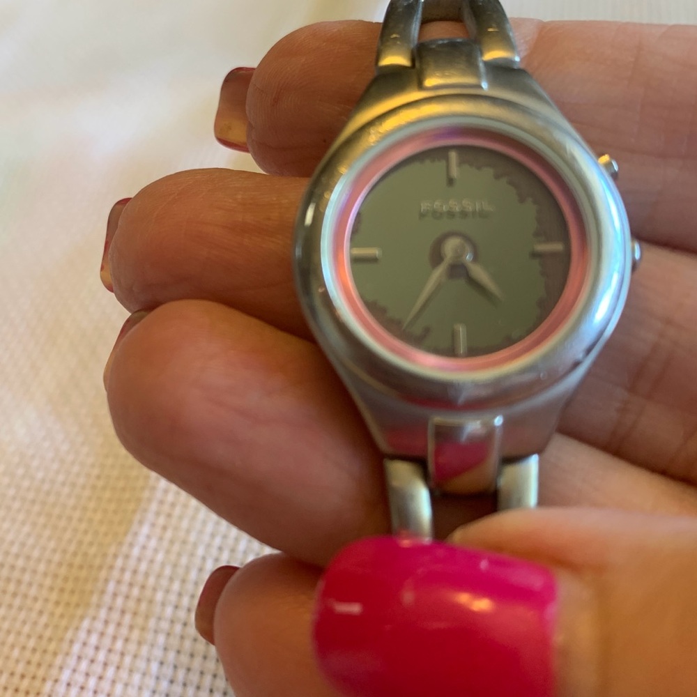 Fossil  Women’s Big Tic Silver Watch with Pink Accents